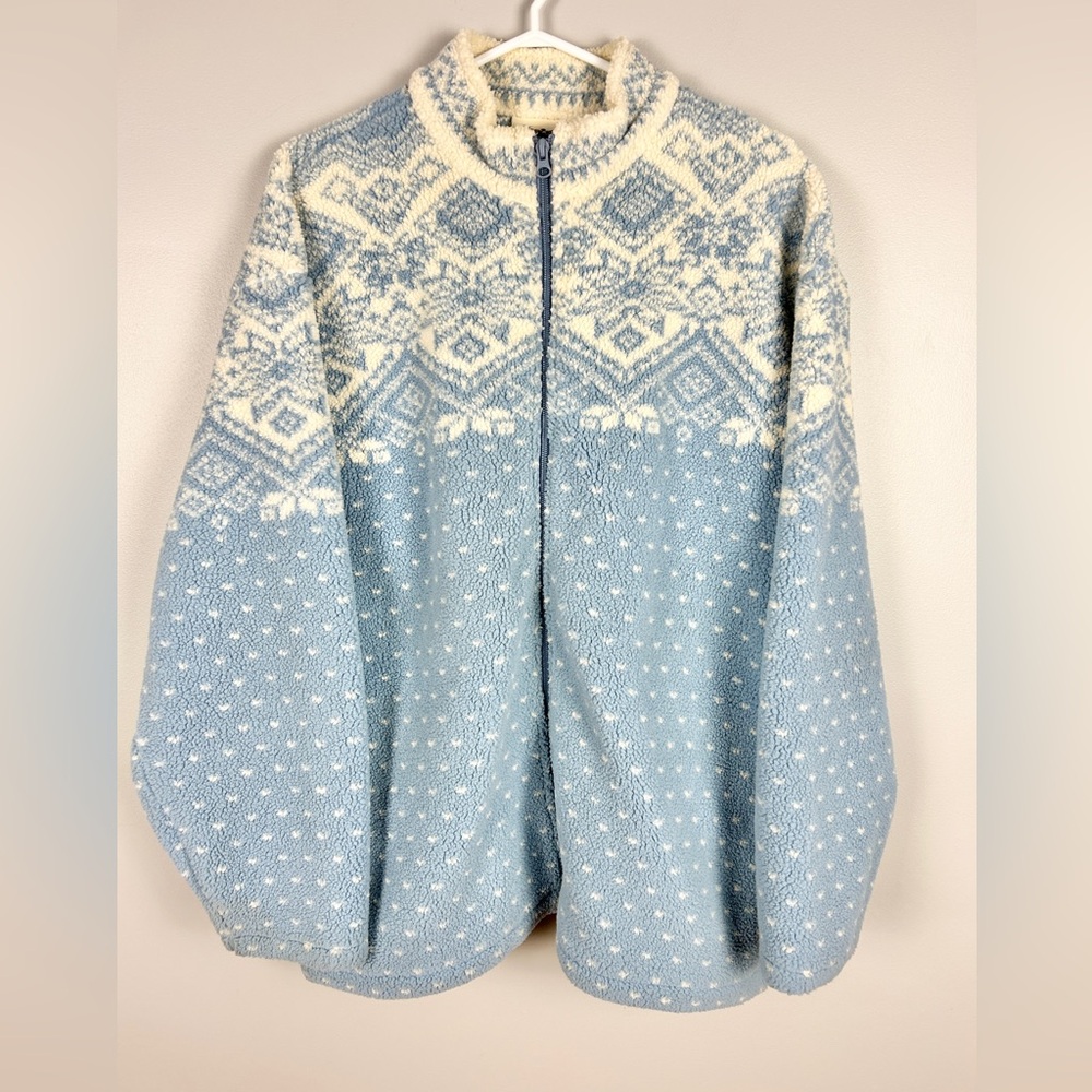 VINTAGE 90s Northern Reflections Nordic Fleece Jacket‎ XL Snowflake Sherpa Blue
